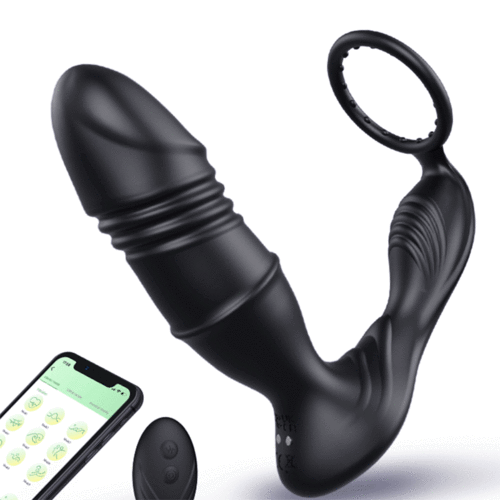 APP Control Thrusting Vibrating Prostate Massager Cock Ring with Rasied Dots
