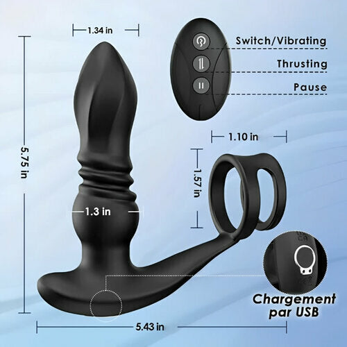 THOR 7 Thrusting & Vibrating Prostate Massager with Double Cock Rings