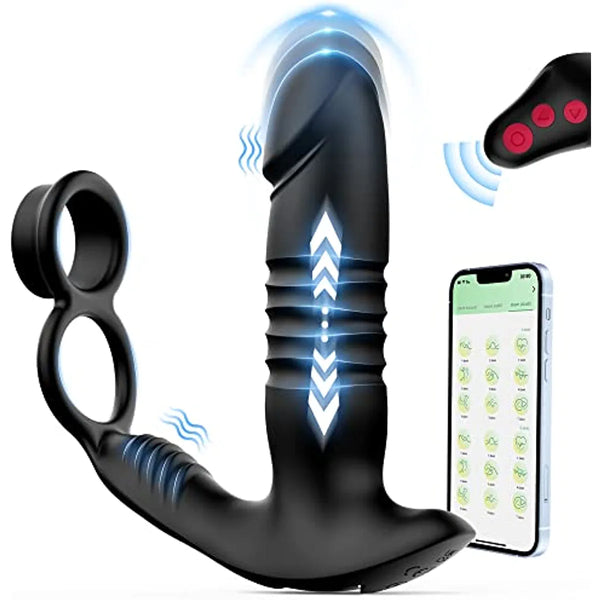 Remote Control 3 in 1 Thrusting & Vibrating Anal Vibrator with Cock Ring