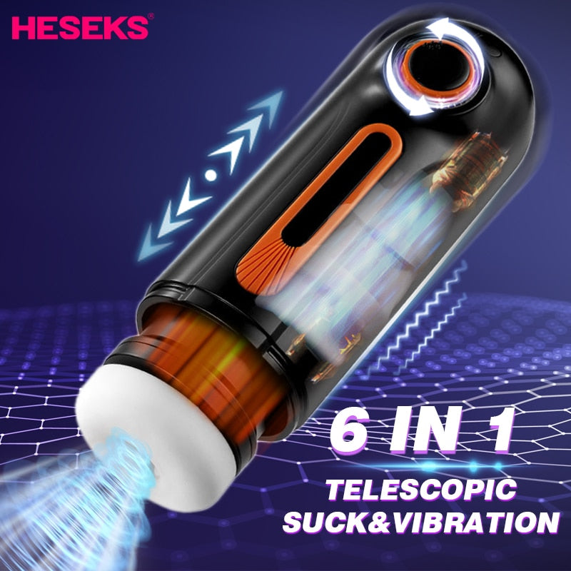 HESEKS 6in1 自動伸縮式吸引振動オナホール男性のための猫膣男性のための本物のフェラチオ大人のおもちゃ